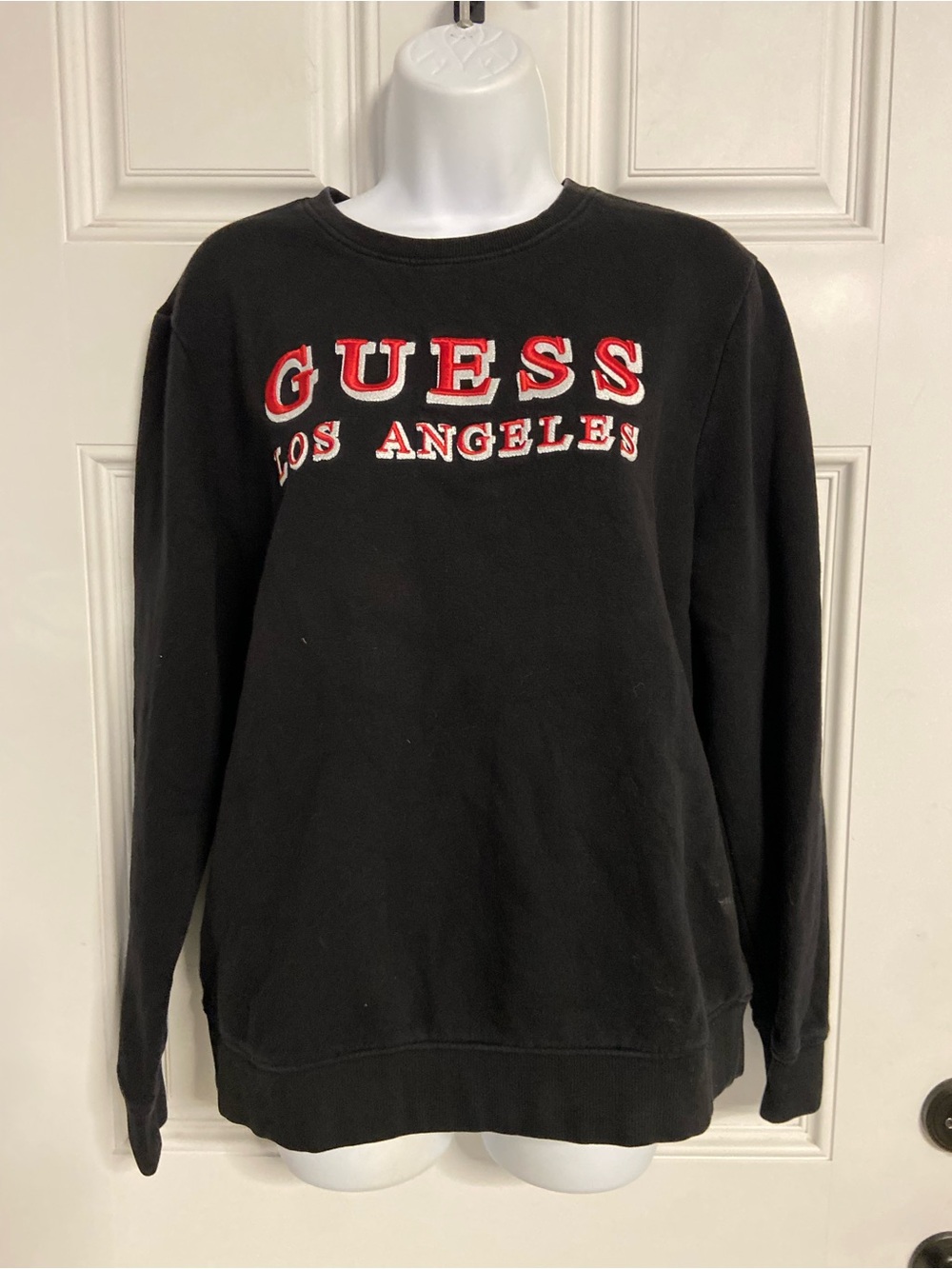 GUESS Black 3D Embroidered RED-WHITE LOGO Pullover Sweater